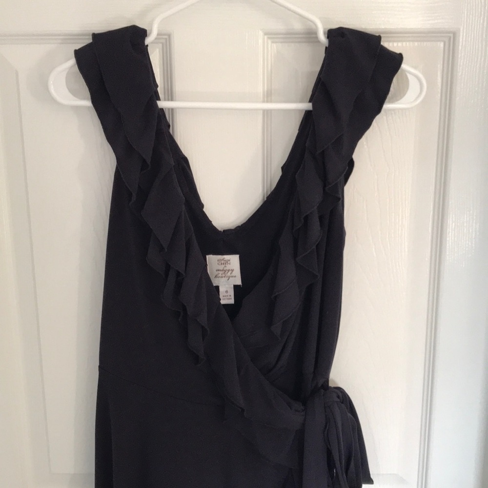 Suzi Chin Maggy Boutique Navy ruffle wrap dress